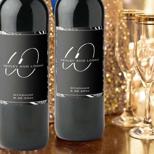 Modern Minimalist Black and White Monogram Wedding Wine Label (Creator Uploaded)