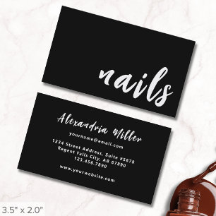 Modern Minimalist Black and White Nail Salon Business Card