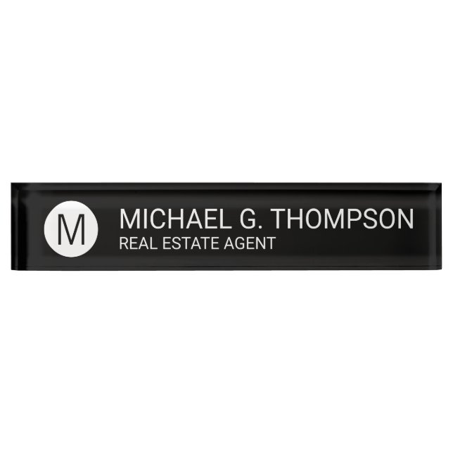 Modern Minimalist Black and White Nameplate (Front)