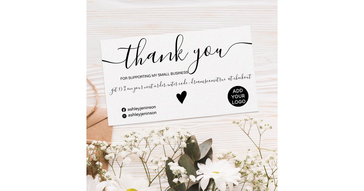 Modern minimalist black and white order thank you business card | Zazzle