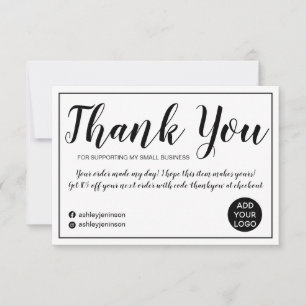 Modern minimalist black and white order thank you card