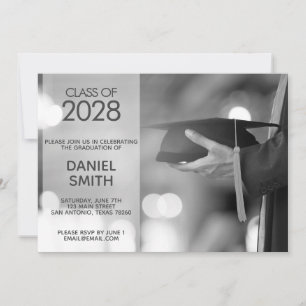Modern Minimalist Black and White Photo Graduation Invitation