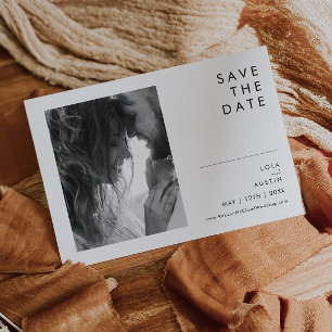 Modern Minimalist Black And White Photo Horizontal Save The Date