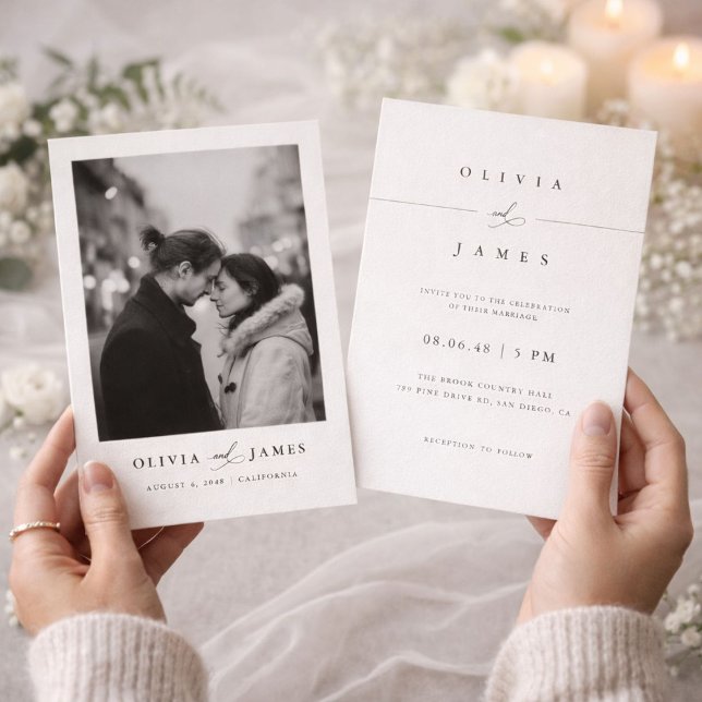 Modern Minimalist Black and White Photo Wedding Invitation (Creator Uploaded)