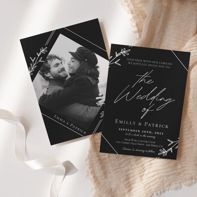Modern Minimalist Black and White Photo Wedding Invitation (Creator Uploaded)
