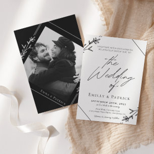 Modern Minimalist Black and White Photo Wedding Invitation