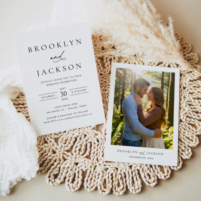 Modern Minimalist Black and White Photo Wedding Invitation (Creator Uploaded)
