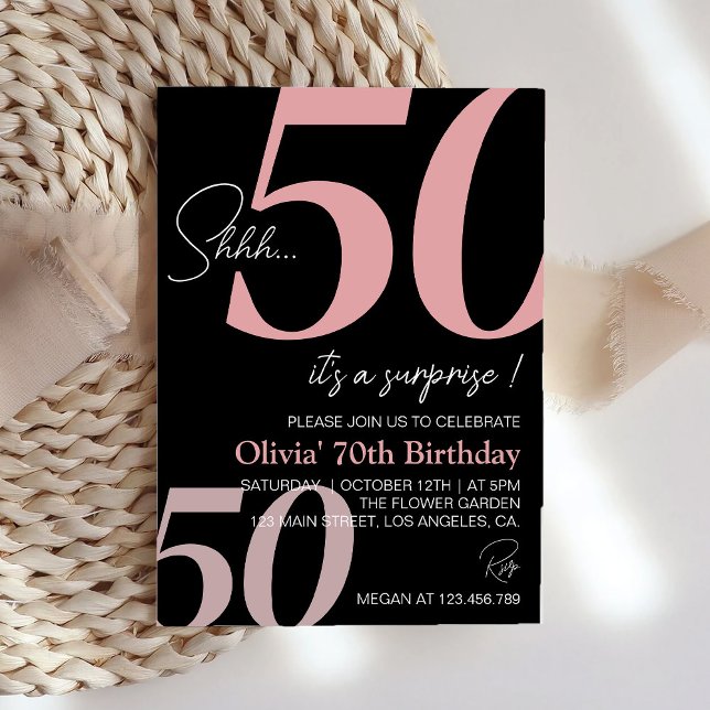 Modern Minimalist Black and White Pink Birthday Invitation (Creator Uploaded)