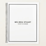 Modern Minimalist Black and White Planner<br><div class="desc">Modern minimalist planner features custom name and text in black modern sans serif font style with black border on white background.</div>