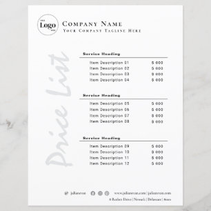 Modern Minimalist Black and White Price List