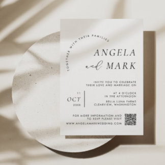 Modern Minimalist Black and White QR Code Wedding Invitation