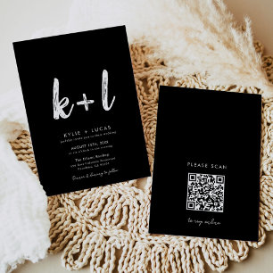 Modern Minimalist Black and White Qr Code Wedding Invitation