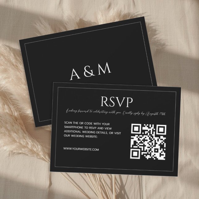 Modern minimalist black and white QR code wedding  RSVP Card (Creator Uploaded)