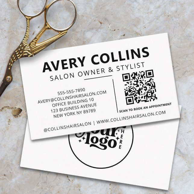 Modern Minimalist Black and White Salon QR code Business Card (Modern Minimalist Black and White Salon QR code Business Card)