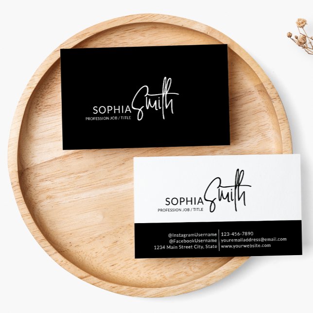 Modern Minimalist Black and White Script Stylish Business Card (Creator Uploaded)