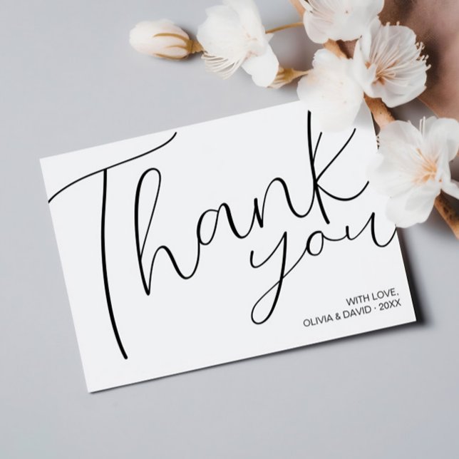 Modern Minimalist Black and White Script Thank You Card (Modern Minimalist Black and White Script Thank You Card by MINTIC DESIGN STUDIO)