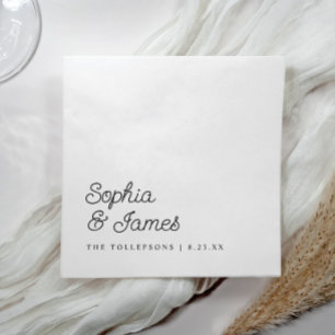 Modern Minimalist Black and White Script Wedding Napkin