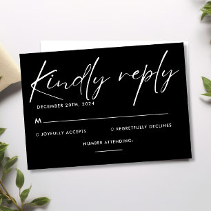 Modern Minimalist Black and White Script Wedding RSVP Card