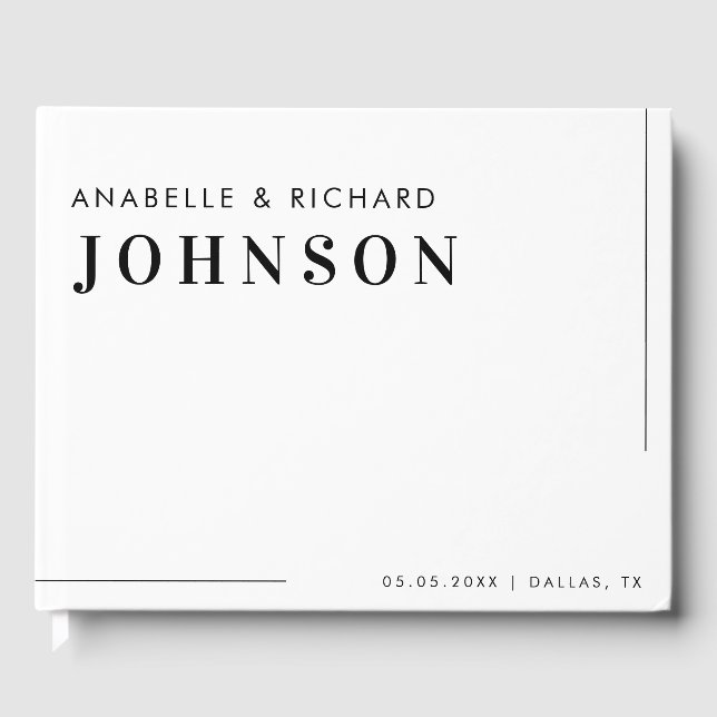 Modern Minimalist Black and White Simple Wedding Guest Book (Front)