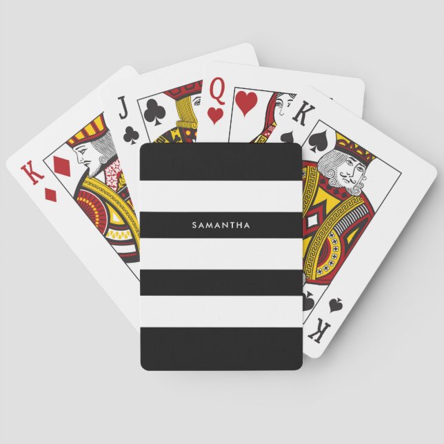 Modern Minimalist Black and White Striped Patter Playing Cards (Back)