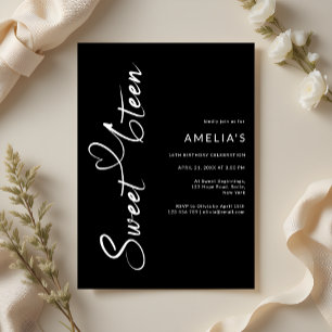 Modern Minimalist Black and White Sweet 16 Invitation