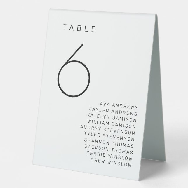 Modern Minimalist Black and White Table Number (Front)