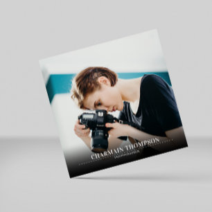 Modern Minimalist Black and white Text   Photo Square Business Card