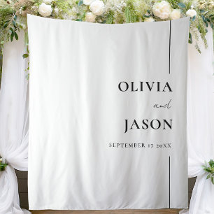 Modern Minimalist Black and White Wedding Backdrop Tapestry