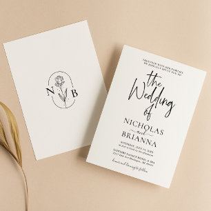 Modern Minimalist Black and White Wedding Classic Invitation
