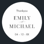 Modern Minimalist Black and White Wedding Classic Round Sticker<br><div class="desc">Modern minimalist black and white wedding favour packaging sticker. Personalise all text and colours in this simple and modern wedding design.</div>