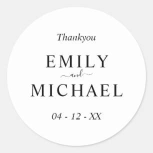 Modern Minimalist Black and White Wedding Classic Round Sticker