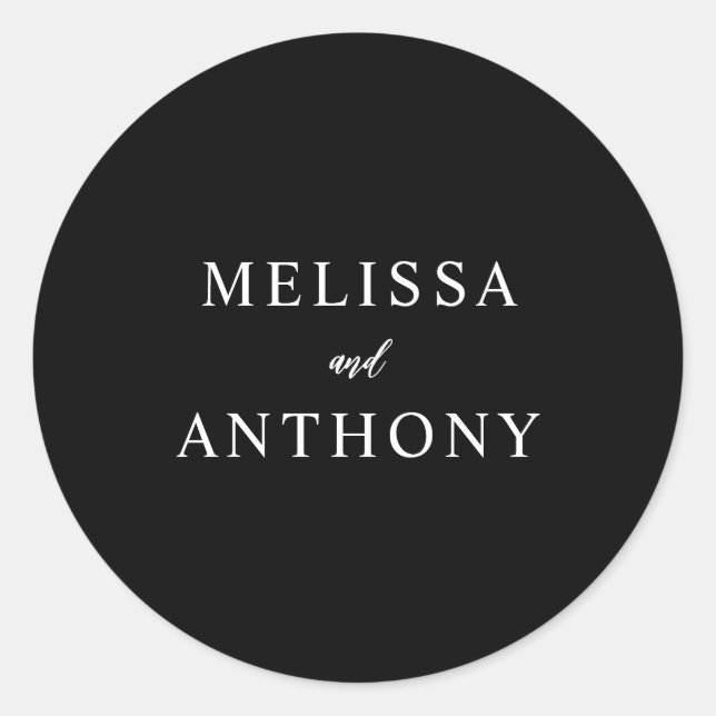 Modern Minimalist Black and White Wedding Classic Round Sticker (Front)