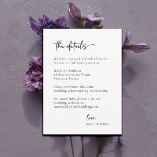 Modern Minimalist Black and White Wedding Detail Invitation