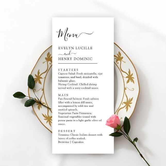 Modern Minimalist Black and White Wedding Dinner Menu (Creator Uploaded)