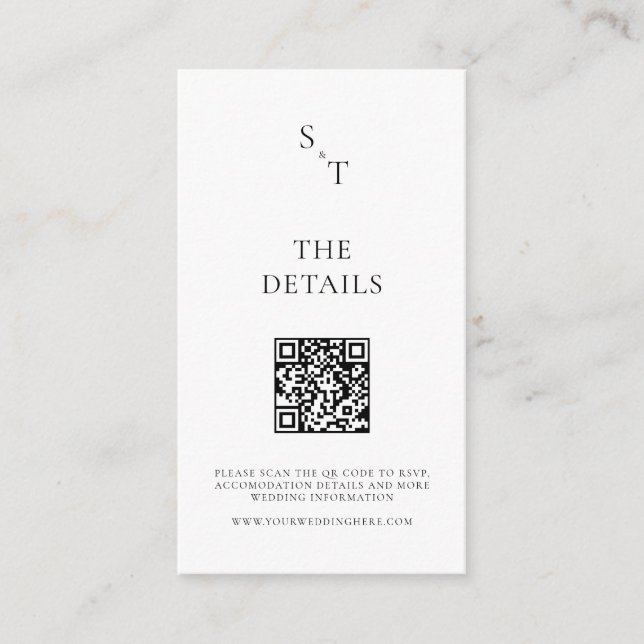 Modern Minimalist Black and White Wedding Enclosure Card (Front)
