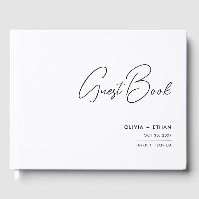 Modern Minimalist Black and White Wedding Guest Book (Front)