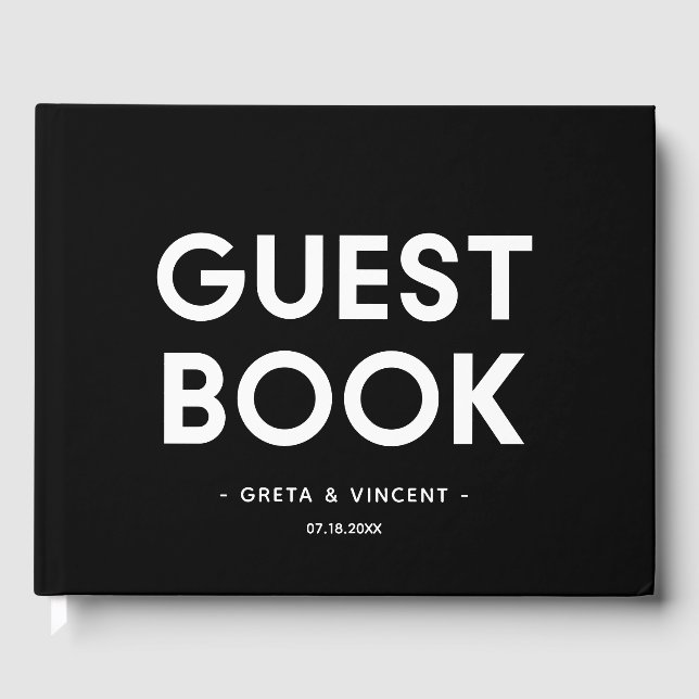Modern minimalist Black and white wedding Guest Book (Front)