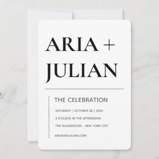Modern Minimalist Black and White Wedding Invitati Invitation