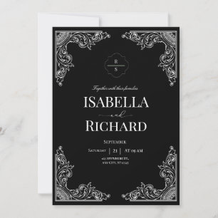 Modern Minimalist Black and White Wedding Invitation