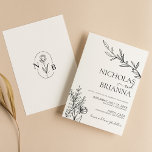 Modern Minimalist Black and White Wedding Invitation<br><div class="desc">Modern Minimalist Black and White Wedding Invitation. Monogram at the back.</div>