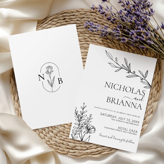 Modern Minimalist Black and White Wedding Invitation (Creator Uploaded)
