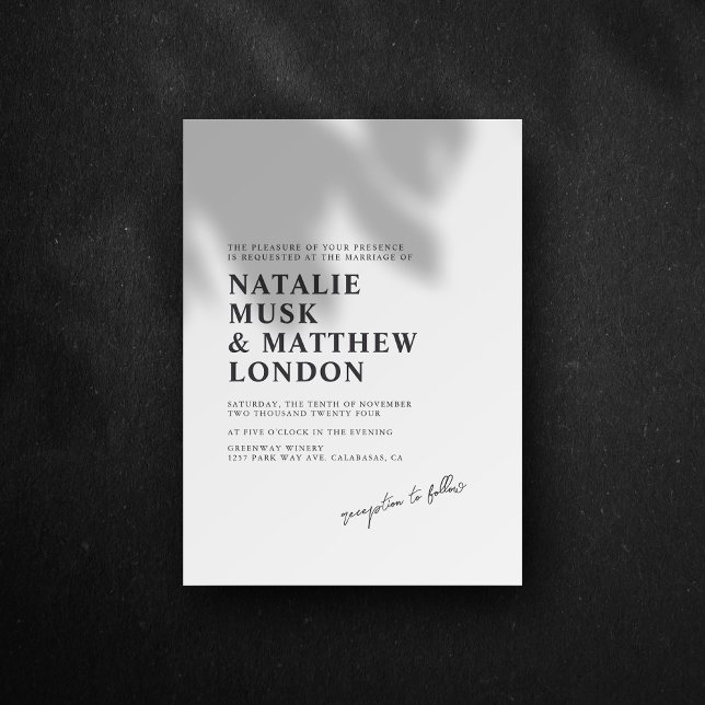 Modern Minimalist Black and White Wedding Invitation (Creator Uploaded)
