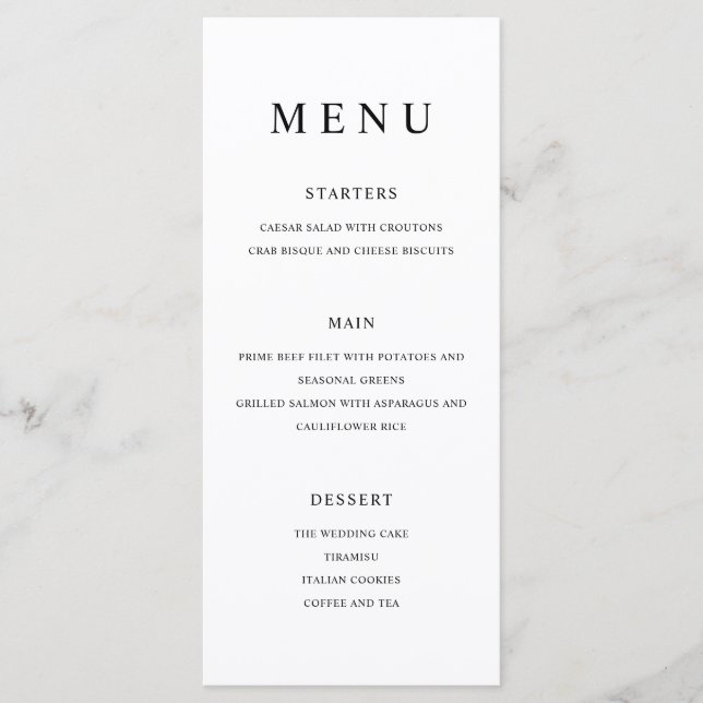 Modern Minimalist Black and White Wedding Menu (Front)