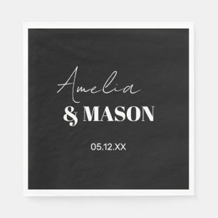 Modern Minimalist Black and White Wedding Napkin