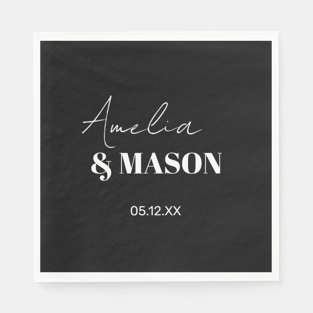 Modern Minimalist Black and White Wedding Napkin (Front)