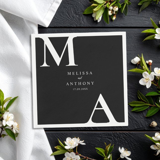 Modern Minimalist Black and White Wedding Napkin (Creator Uploaded)