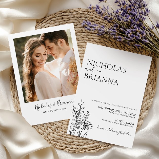 Modern Minimalist Black and White Wedding Photo Invitation (Creator Uploaded)