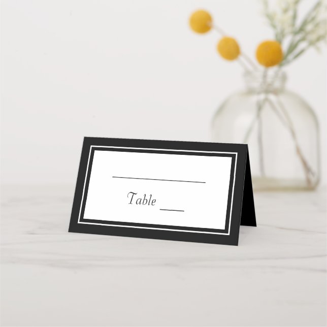 Modern Minimalist Black and White Wedding Place Card (Front)