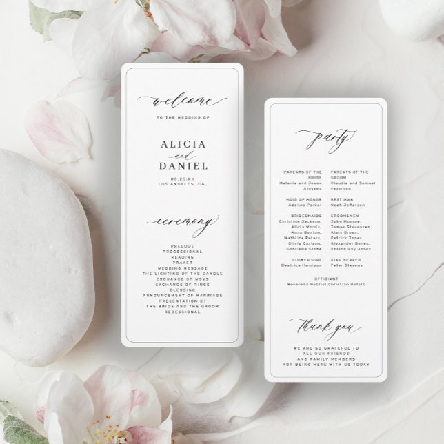 Modern minimalist black and white wedding program (Creator Uploaded)