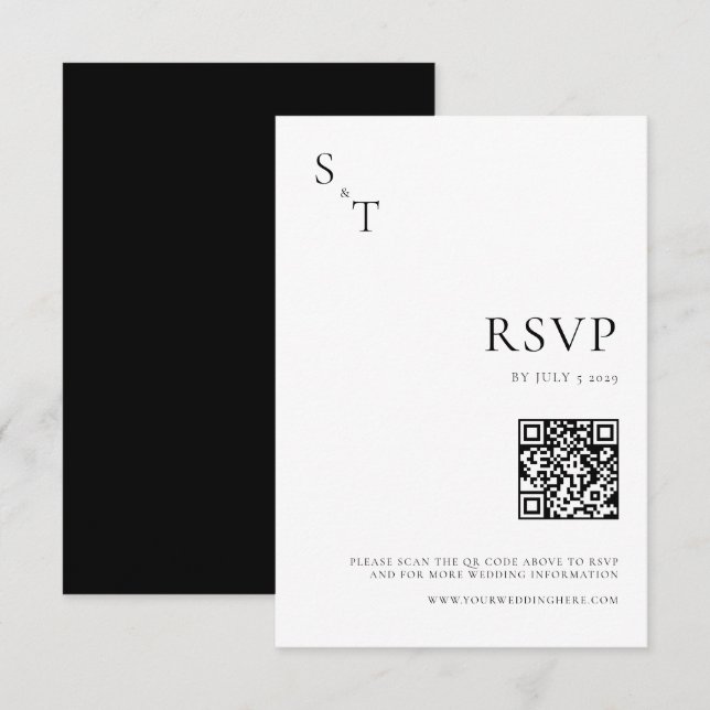 Modern Minimalist Black and White Wedding RSVP Card (Front/Back)